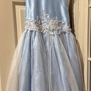 Elegant Blue Kids Dress with Floral Embroidery
